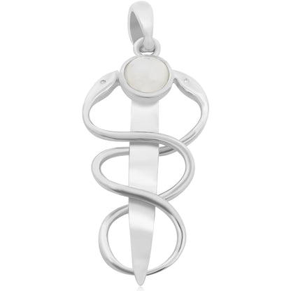 Rainbow Moonstone Caduceus Pendant - Silvette