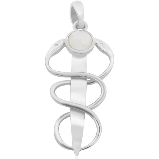Rainbow Moonstone Caduceus Pendant - Silvette